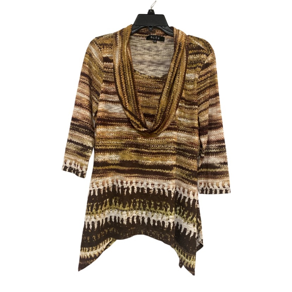 BLEU Embellished High Low Half Sleeve Scoop Tan Brown Blouse - Size M